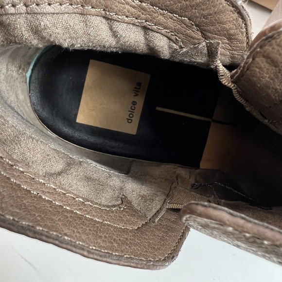 Dolce Vita Women's Taupe Gray Brown Heeled Leather Ankle Boots Booties 7 Stacked - Picture 13 of 14